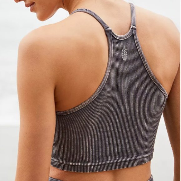Free People Movement Happiness Runs Crop Tank Ribbed Washed Grey Size M/L - Picture 2 of 8